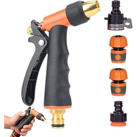 Ugello ad alta pressione per tubo da giardino, spruzzatore d'acqua per giardino e lavaggio auto, impugnatura ergonomica antiscivolo, lunghezza 30 cm, nero. (1/5)