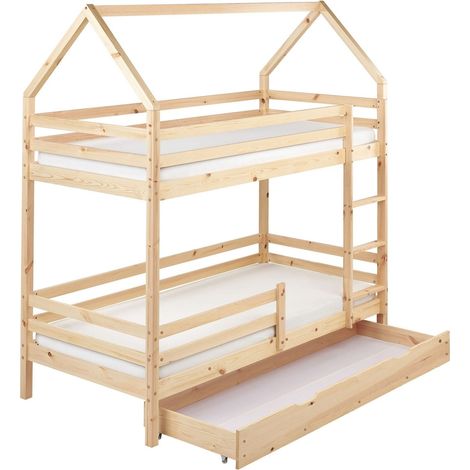 Bunk Bed with Drawers House Pine Wood GIRGOLS 90 x 200 cm (EU Single) with Storage Light Brown