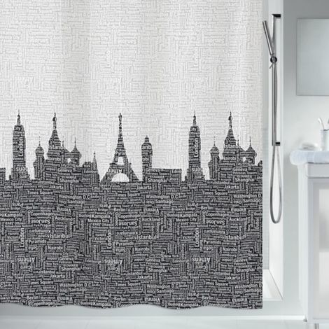 Cortina de ducha URBANA de poliéster 120x200 cm negra y gris Spirella