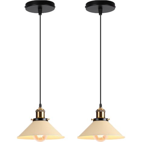 Lustre Suspension Industriel - Fer - Abat-jour Noir - E27 - 40 W - Pour Salon Couloir Restaurant - 2 Pièces (1/5)