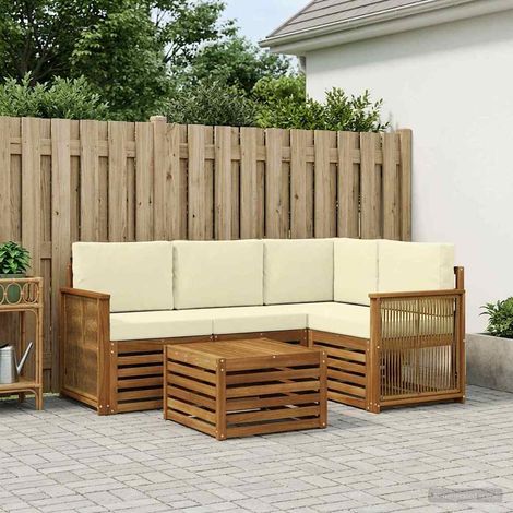 Set di divani da esterno modulare 5 pz in legno di acacia e poliestere naturale e crema, 69.6kg - PANGIVO (1/5)