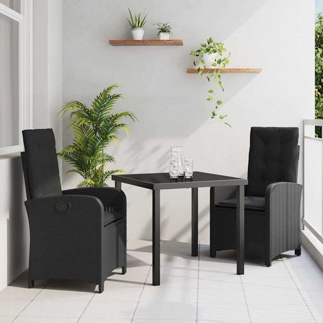 vidaXL Garten Essgruppe mit Kissen 3 pcs Schwarz Poly-Rattan (1/5)