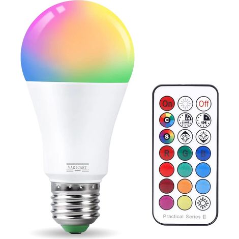 Ampoule avec Telecommande, Ampoule LED E27 Couleur et Blanc Froid 12 Couleurs Dimmable RGB Changement de Couleur Lampe E27, 10W 1000 Lumen, Lumiere Multicolore avec Minuteur Lot de 1 (1/5)