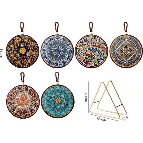 Lot de 6, sous-verres originaux, sous-verres absorbants en liège et céramique, avec support, sets de table antidérapants, pour la cuisine et le salon (1/5)