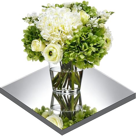 Lot de 6 miroirs carrés pour décorations de table, plateaux miroir en acrylique avec bougeoirs pour décorations de table, mariages, anniversaires, fêtes d'anniversaire, décorations murales et travaux (1/5)