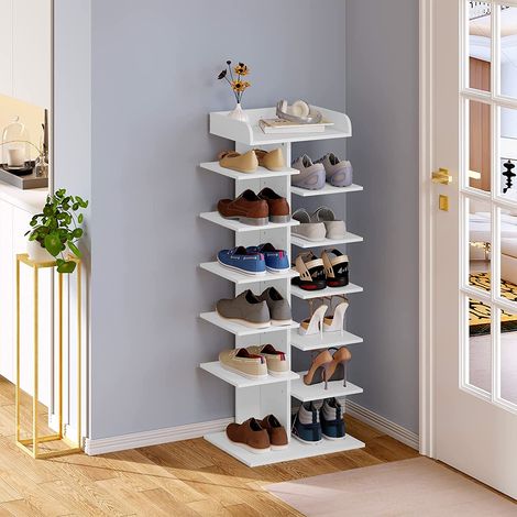 Woltu – Étagère à chaussures 12 niveaux – Meuble à chaussures blanc en panneaux de particules E1 – Dimensions 30x45x114cm – SRX16WS