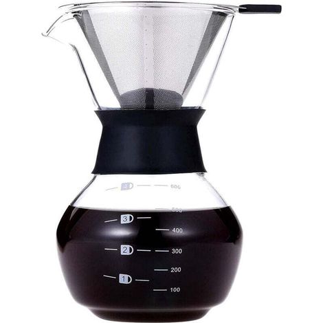 Verseur manuel sur cafetière cafetière carafe avec filtre permanent en acier inoxydable (600 ml)-Fei Yu