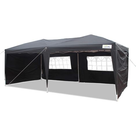 Pavillon Pliable Pop-up 3 × 6 m avec 4 parois Amovibles tonnelle d’extérieur pour jardin, sac de rangement à roulettes inclus (Noir) (1/5)