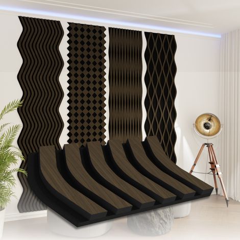 AKUSTIKO Akustikpaneele Shaped Musterstücke 30x21xcm MDF Holz Wandpaneele Lamellen Holzpaneel Echtholzfunier 21mm Filz: Chevron, 1 Stück - 30 x 21 cm (1/5)