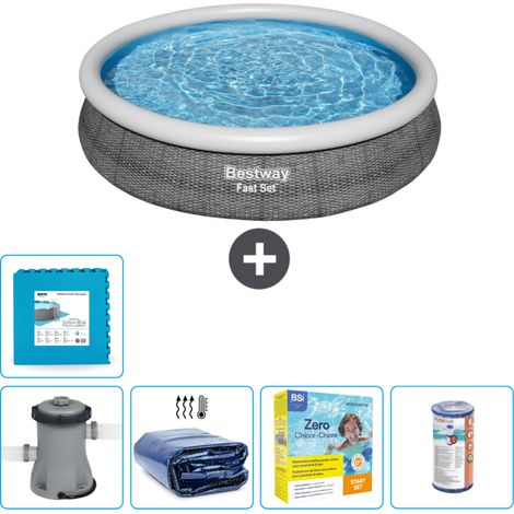 Piscine gonflable ronde Bestway à réglage rapide - Imprimé rotin - 366 x 76 cm - Comprend des Accessoires CB17 (1/5)