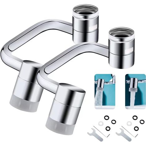 Étendueur de robinet rotatif 1080° (lot de 2) - filtre anti-éclaboussures universel, écoulement double (2 débits), accessoire pivotant à grand angle (1/5)