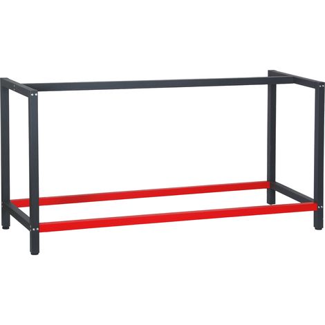 Wiltec – Pied d’établi en acier anthracite et rouge 175x57x81 cm – Support stable pour table de travail – Capuchons de protection inclus (1/6)