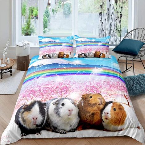 Parure de lit cochon d'Inde 135x200cm pour enfants avec motif arc-en-ciel
