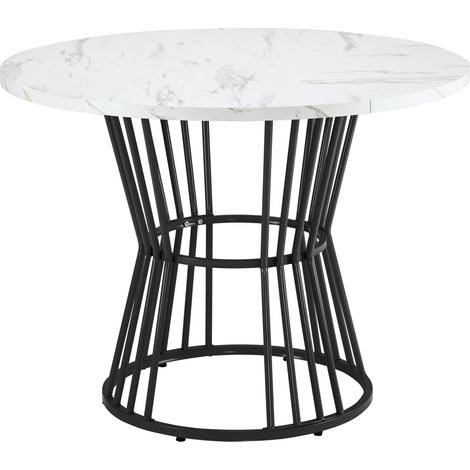 Table ronde à manger 100 cm en MDF effet marbre et structure en métal noir (1/5)