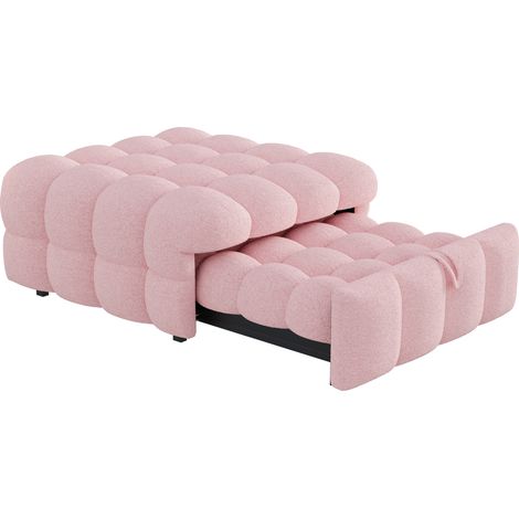 Cama acolchada 2 en 1 convertible en sofá cama individual bouclette rosa 183 x 76 x 42 cm HOMVRA (1/5)