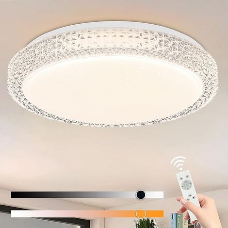 GBLY LED Deckenleuchte Dimmbar – 18W Deckenlampe mit Fernbedienung Ø30 cm Kristall-Design Sternenhimmel Deckenbeleuchtung für Schlafzimmer Wohnzimmer Küche & Flur