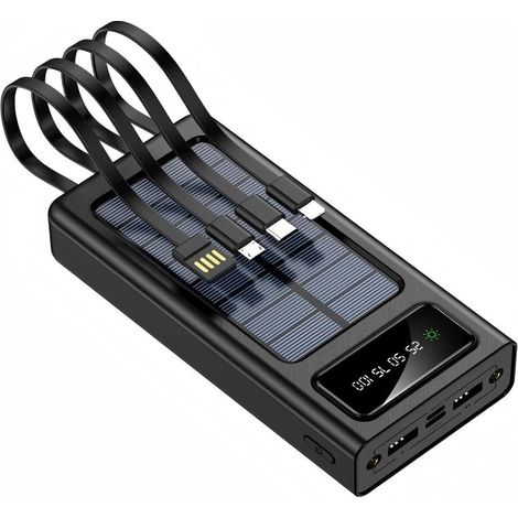 Power Bank Green Lyca G-1309, Carregamento Solar, 20000mAh, Cabelos Integrados - Preto (1/5)