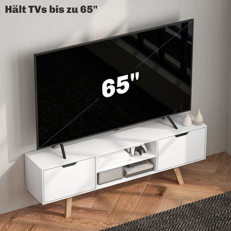 Meuble TV avec tiroirs et étagères ouvertes, MDF, 150 x 39 x 50 cm, blanc (1/4)