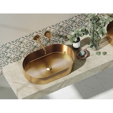 Lavabo oval à poser JUPITER 55x35x11,5 cm en acier inoxydable rose gold (1/3)