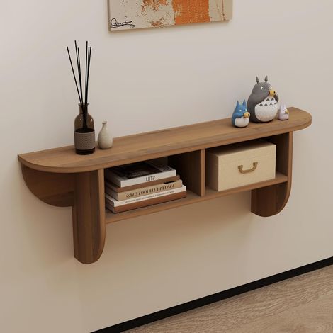Table Console en Bois Massif Flottant, Table d'entrée Étroite Montée sur le Mur avec Étagère de Stockage, Étagères Modernes de Canapé, Petites Tables d'entrée pour l'Entrée, Couloir (1/5)