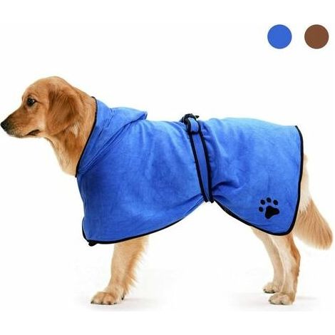 SHINING HOUSE Hundebademantel mit verstellbarer Kapuze mit Kordelzug, super saugfähiger Mikrofaser-Bademantel, schnell trocknend für trockenes Fell (blau, L), 60 cm (1/4)