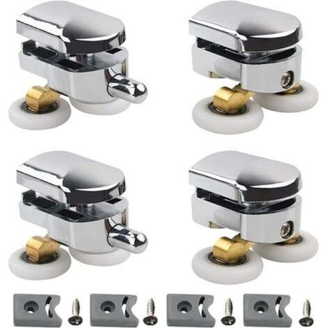 royaluxe -Accessoires pour roulettes de porte, roulettes doubles - pour portes de douche coulissantes, 2 roulettes Salle de bains en alliage de zinc diamètre 25 mm, avec butoirs et éléments de fixatio (1/4)