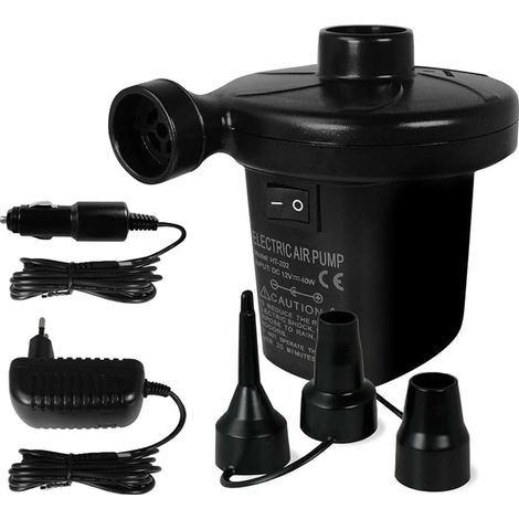 Gonfleur Electrique, Pompe Bouee Gonflable, Pompe Piscine Gonflable, Gonfleur Bouée 240V CA y 12V CC à 3 Buses Portable pour Le Camping, Matelas, Piscine (1/5)