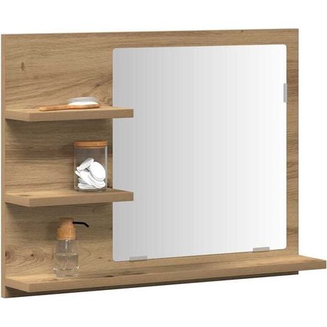 Armoire de Toilette en Bois de Chêne Massif avec Miroir, 60x10,5x45 cm, Meuble de Salle de Bain Mural avec Rangement Intérieur, Design Moderne et Élégant (1/5)