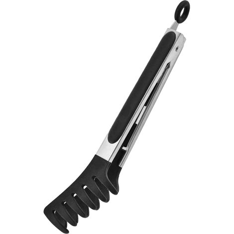 1 Pince à pâtes, Acier inoxydable, Pointes silicone, Mécanisme verrouillage, Ustensile cuisine, spaghetti barbecue (1/4)