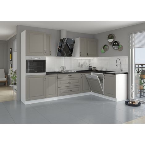 Ensemble cuisine en L STILO gris argile/blanc 340 cm (1/5)
