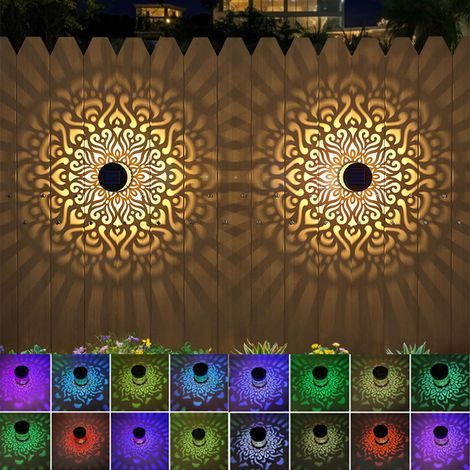 Solar-Wandleuchten, Solar-Wandmontage für den Außenbereich, farbenfrohe Beleuchtung für Terrassentreppen, Mandala-Stil, wasserdicht (1/5)