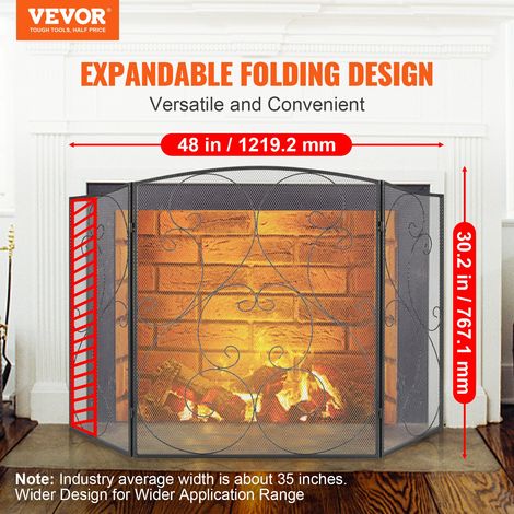 Pare-feu de Cheminée 3 Panneaux Grille de Protection Cheminée en Fer Robuste 121,9x76,7 cm Pare-étincelles Autoportant Pas d'Assemb… (1/5)