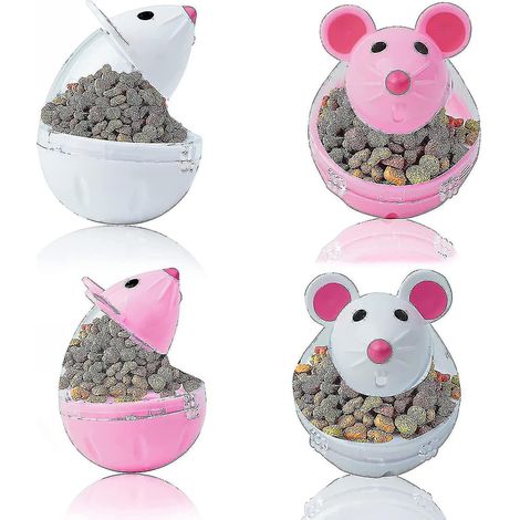 Lot de 4 distributeurs de nourriture pour chats, jouets mange-friandises interactifs en forme de souris (rose et blanc) pour l'entraînement et le développement de l'intelligence féline (1/3)