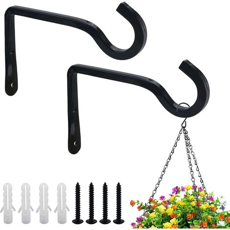 Lot de 2 supports muraux robustes pour paniers suspendus en plein air noirs pour jardin pelouse lampes mangeoires plantes lanternes (1/5)