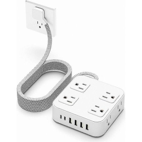 Câble d'extension plat de 1,5 mètre, prise d'alimentation ultra-mince avec port USB (1 port USB-C) (1/5)