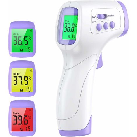 Thermomètre Frontal Adulte Thermometre Infrarouge avec Alerte Fièvre 2 en 1 Thermometre sans contact frontal avec Fonction Mémoire, Affichage à LCD, Thermometre Infrarouge Bébés Adultes, 1pcs (1/5)