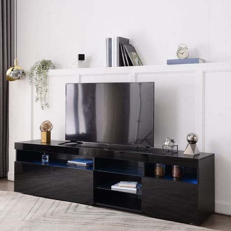 Meuble TV noir moderne, panneau lumineux, éclairage LED modulable, salon/salle à manger 180 cm (1/4)