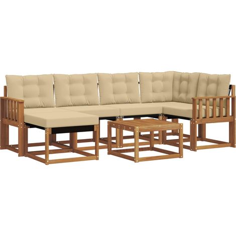 Outdoor Sofa Set with Cushion 7 pcs Natural and Beige vidaXL