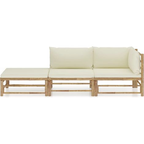 Maison Exclusive - 3-tlg. Garten-Lounge-Set mit Cremeweißen Kisse