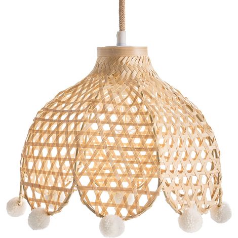 Lampada a sospensione in rattan con base in vimini e paralume a tamburo naturale Manyame