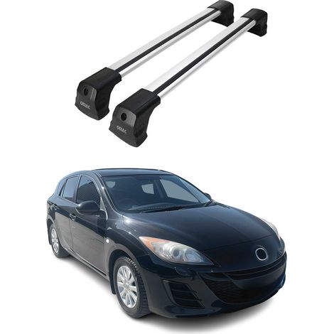 OMAC Barres de toit compatibles avec Mazda3 mk1 2004-2009 – 2 barres – Antivol inclus – Aluminium Argent (1/4)