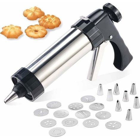 Tigrezy Churro-Maschine, Guazhuni Profi-Edelstahl-Gebäckspritze, Kekspresse, Spritzpistole mit 13 Keksscheiben und 8 Düsen zur Keksherstellung (1/4)