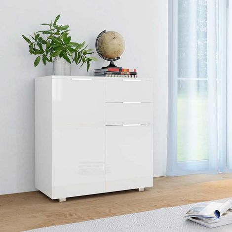 Buffet - Armoire de rangement Enfilade Blanc brillant 71 x 35 x 76 cm Aggloméré BV282044 - BonneVie (1/5)