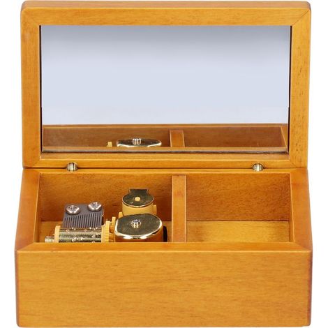 Dekorative Spieluhr aus Holz mit Spiegel, Schmuckkästchen und Spiegel, Geschenkidee. Originale Holzfarbe. Lied: „For Love Story“. (1/5)