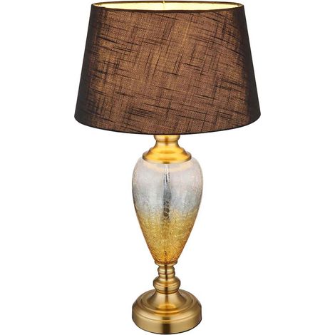 Lampada da tavolo in vetro lampada da comodino moderna lampada da lettura in tessuto nero, metallo, 1x attacco E27, DxH 38x66 cm (1/5)