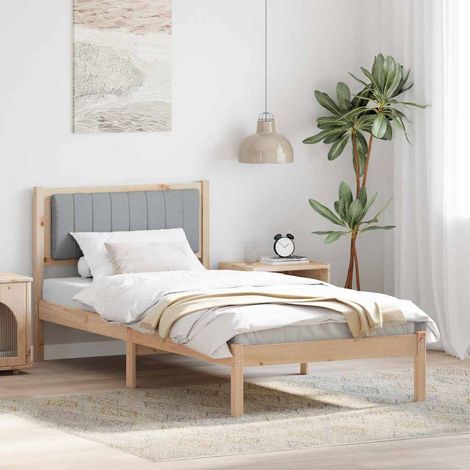 Estructura de Cama con Cabecera Tapizada Gris Claro 90 x 200 cm