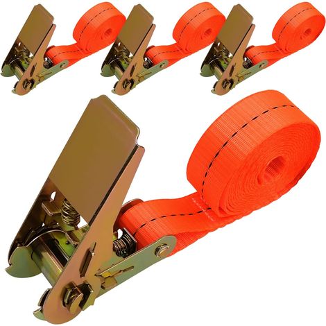 4 Sangles à Boucle à Came, 25 mm x 2 m Sangle à Cliquet pour Galeries de Toit et Remorques, Sangles D'arrimage, Sangle de Serrage Réglables à Cliquet pour Moto, Voiture, Remorque, Usage Domestique (1/5)