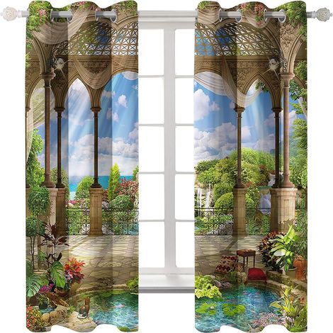 Rideau Occultant Paysage De Plantes De Jardin De Ciel Bleu 55X59 Pouces Drapé À Isolation Thermique avec Oeillets Réduisant Le Bruit Assombrissant Le Traitement De Fenêtre 2 Panneaux pour Chambre À Co (1/5)