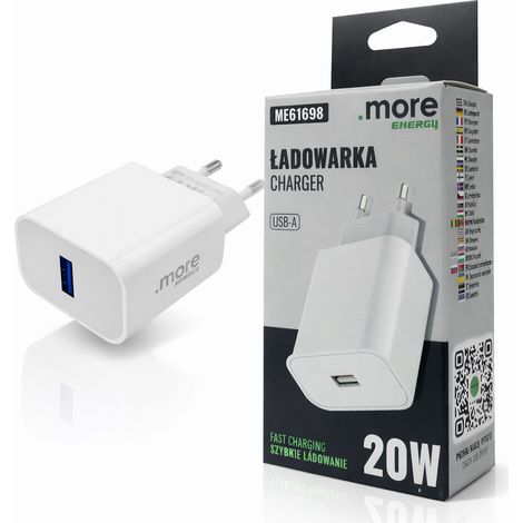 USB-A-Wandladegerät 20W PD 3A Schnellladefunktion für Smartphones und Tablets, Weiß (1/5)