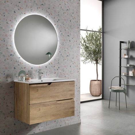 Mobile da bagno sospeso BORA base 80 cm a 2 cassetti con lavabo ROVERE NODI (1/5)